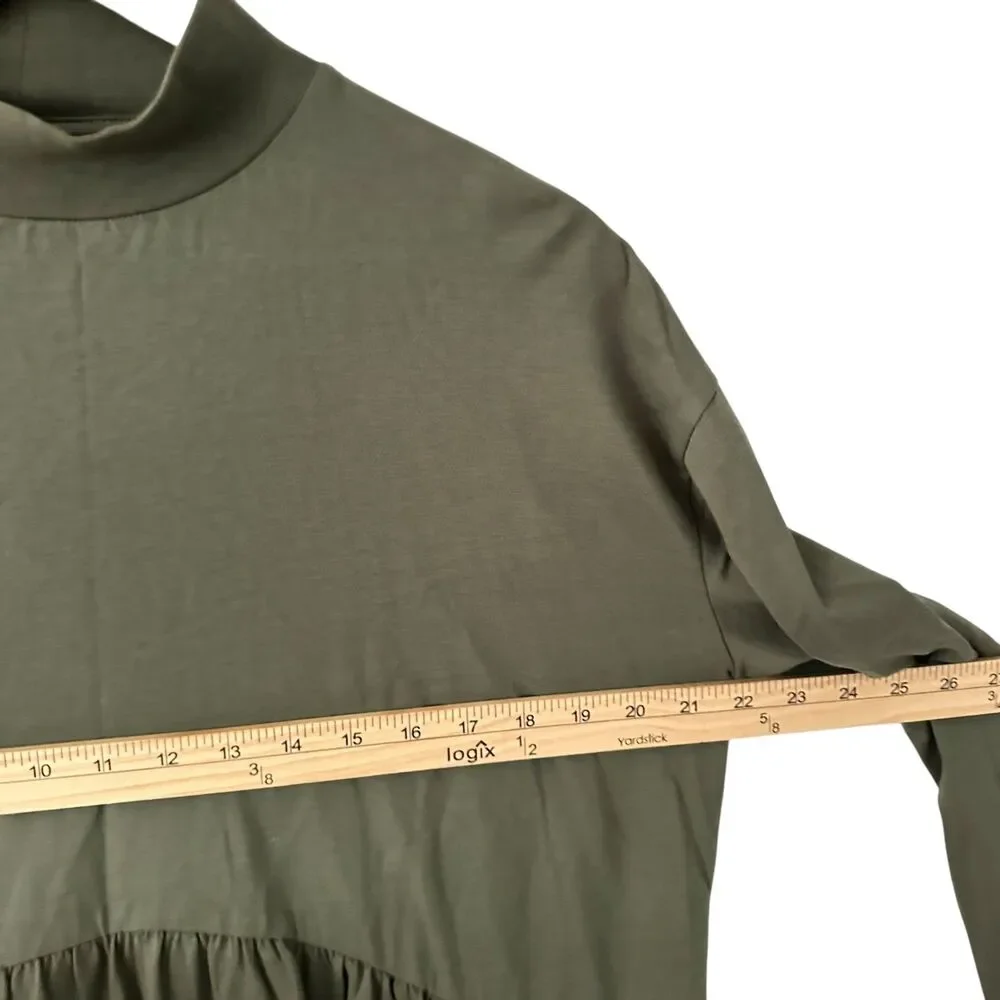 ASOS Army Green Mock Neck Baby Doll Style Cotton Oversize‎ Tunic Top Size 6